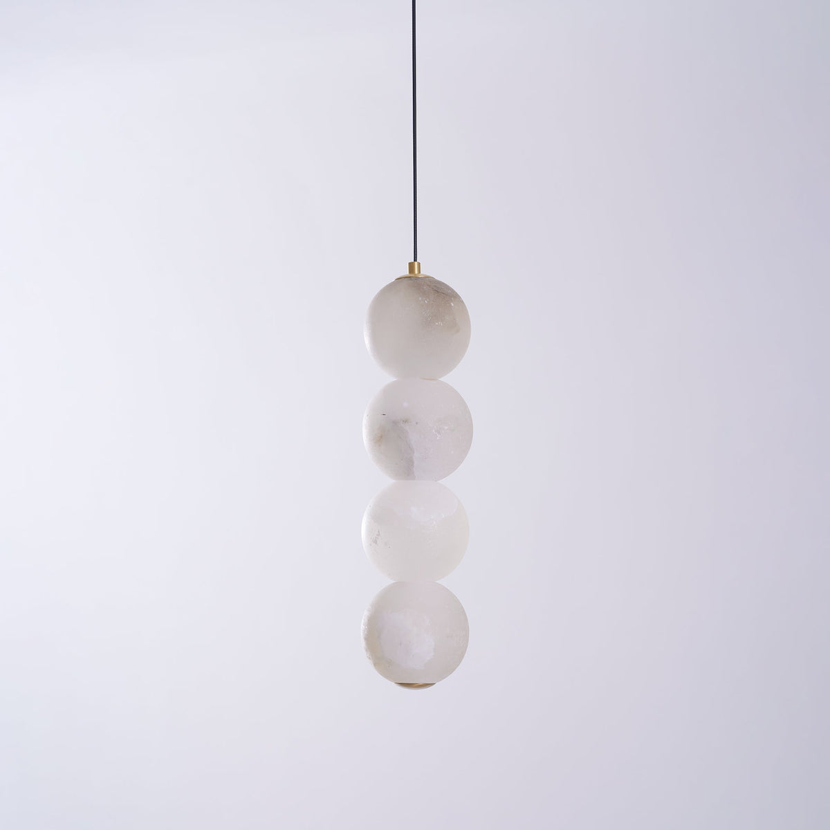 Pearl Alabaster Pendant Light - Vertical Stacked Stone Orbs & Brass Frame