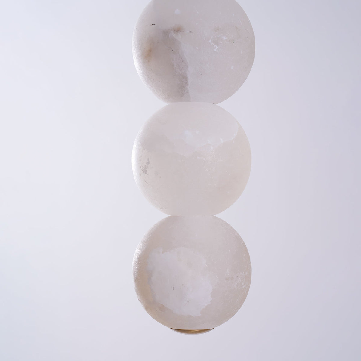 Pearl Alabaster Pendant Light - Vertical Stacked Stone Orbs & Brass Frame