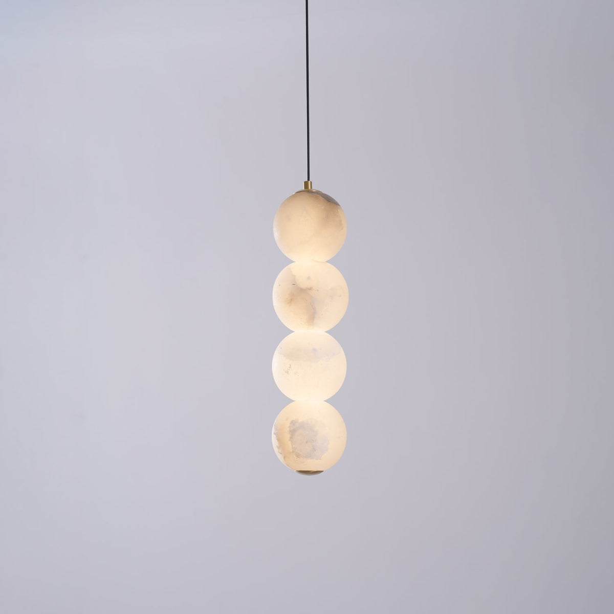 Pearl Alabaster Pendant Light - Vertical Stacked Stone Orbs & Brass Frame
