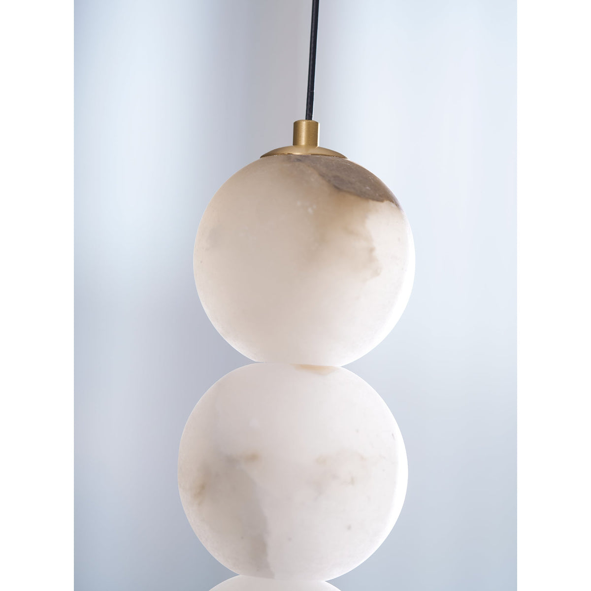 Pearl Alabaster Pendant Light - Vertical Stacked Stone Orbs & Brass Frame