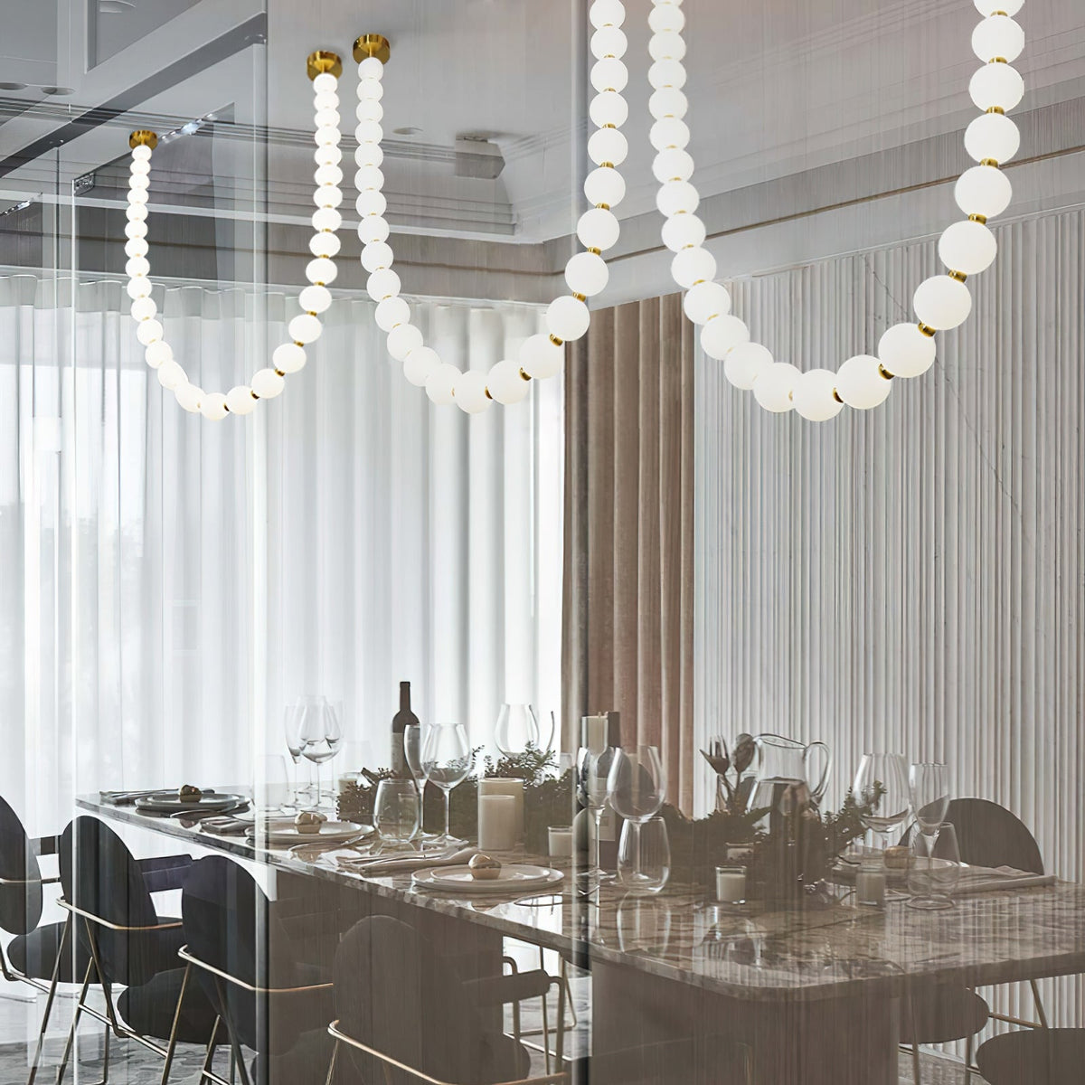 Pearl Necklace Chandelier - Sculptural Glass Bead Drape & LED Light