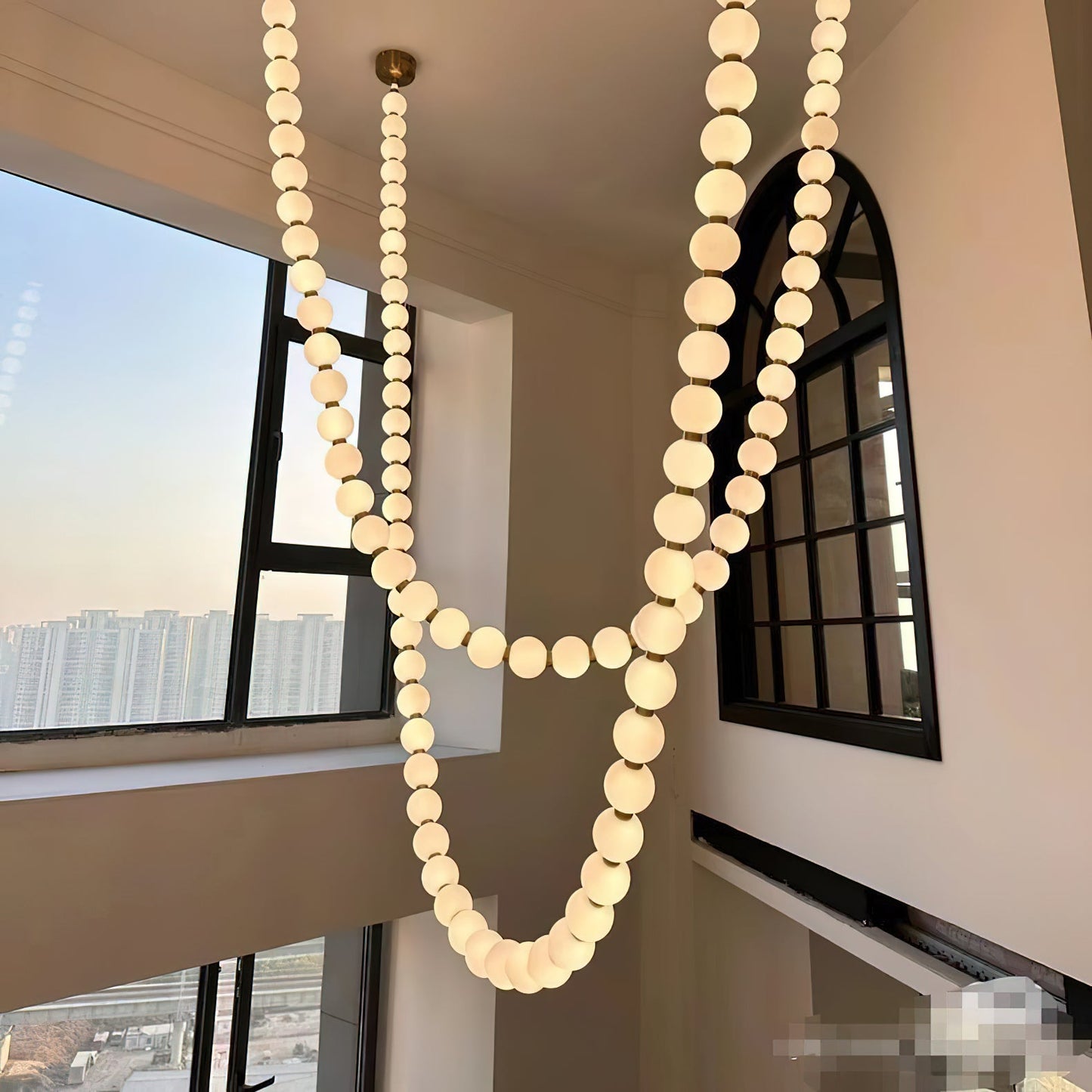 Pearl Necklace Chandelier - Sculptural Glass Bead Drape & LED Light