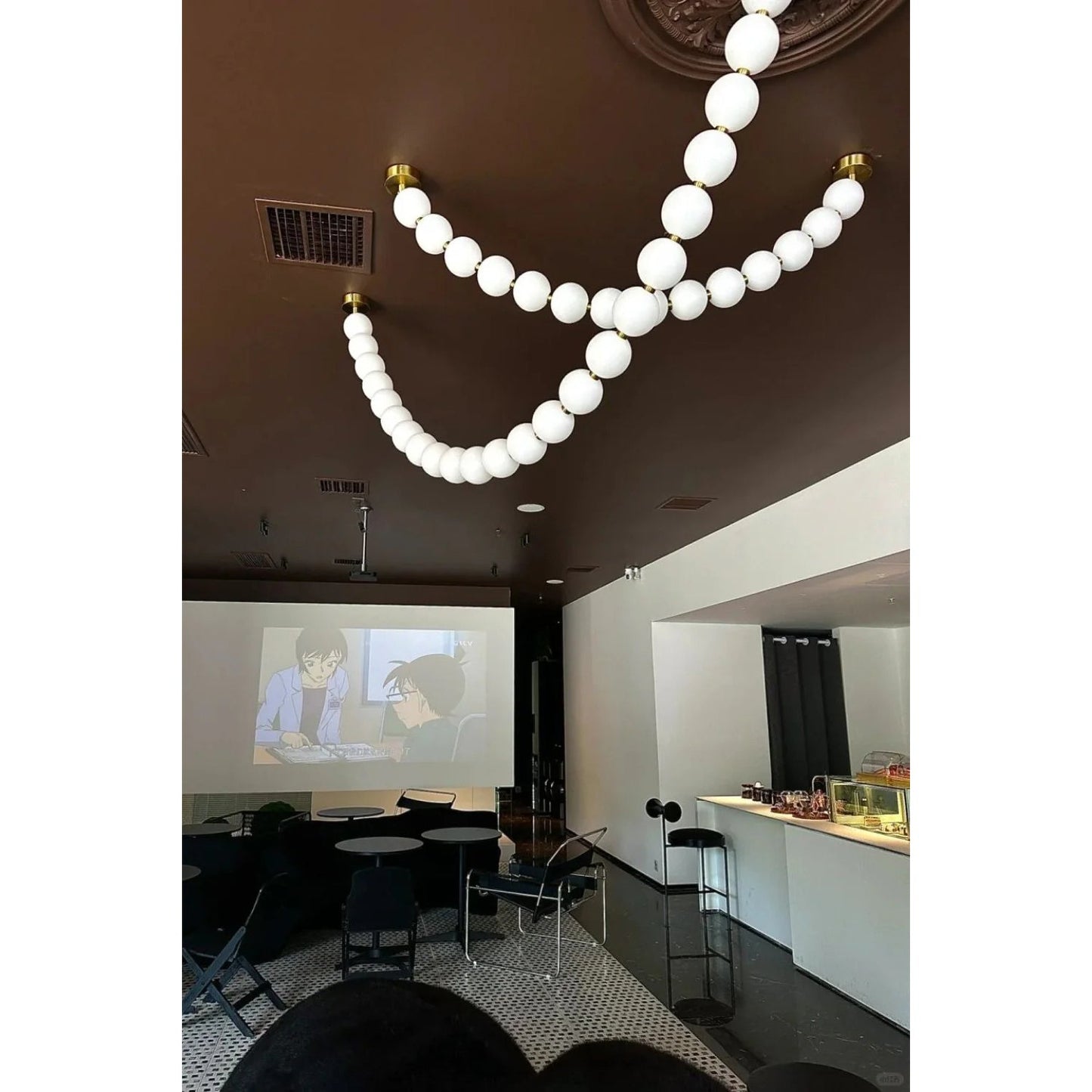Pearl Necklace Chandelier - Sculptural Glass Bead Drape & LED Light