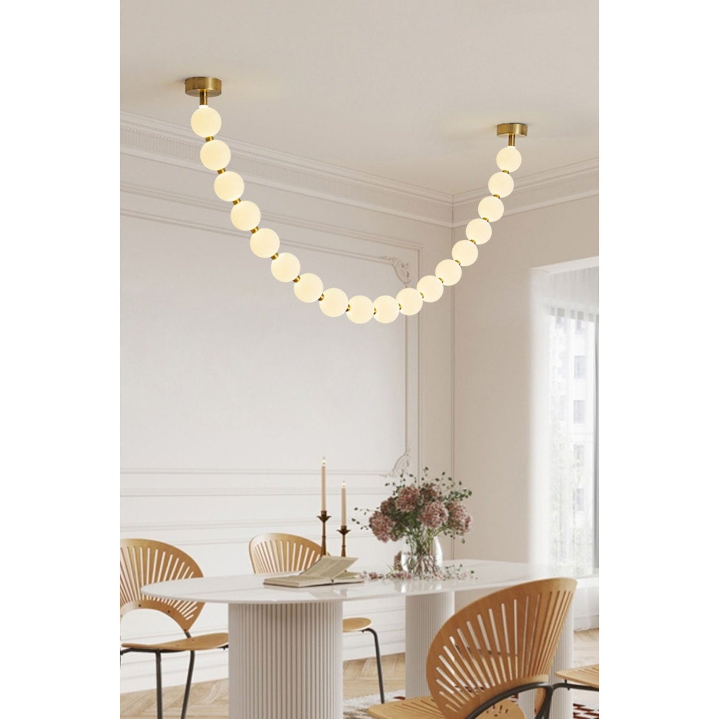 Pearl Necklace Chandelier - Sculptural Glass Bead Drape & LED Light