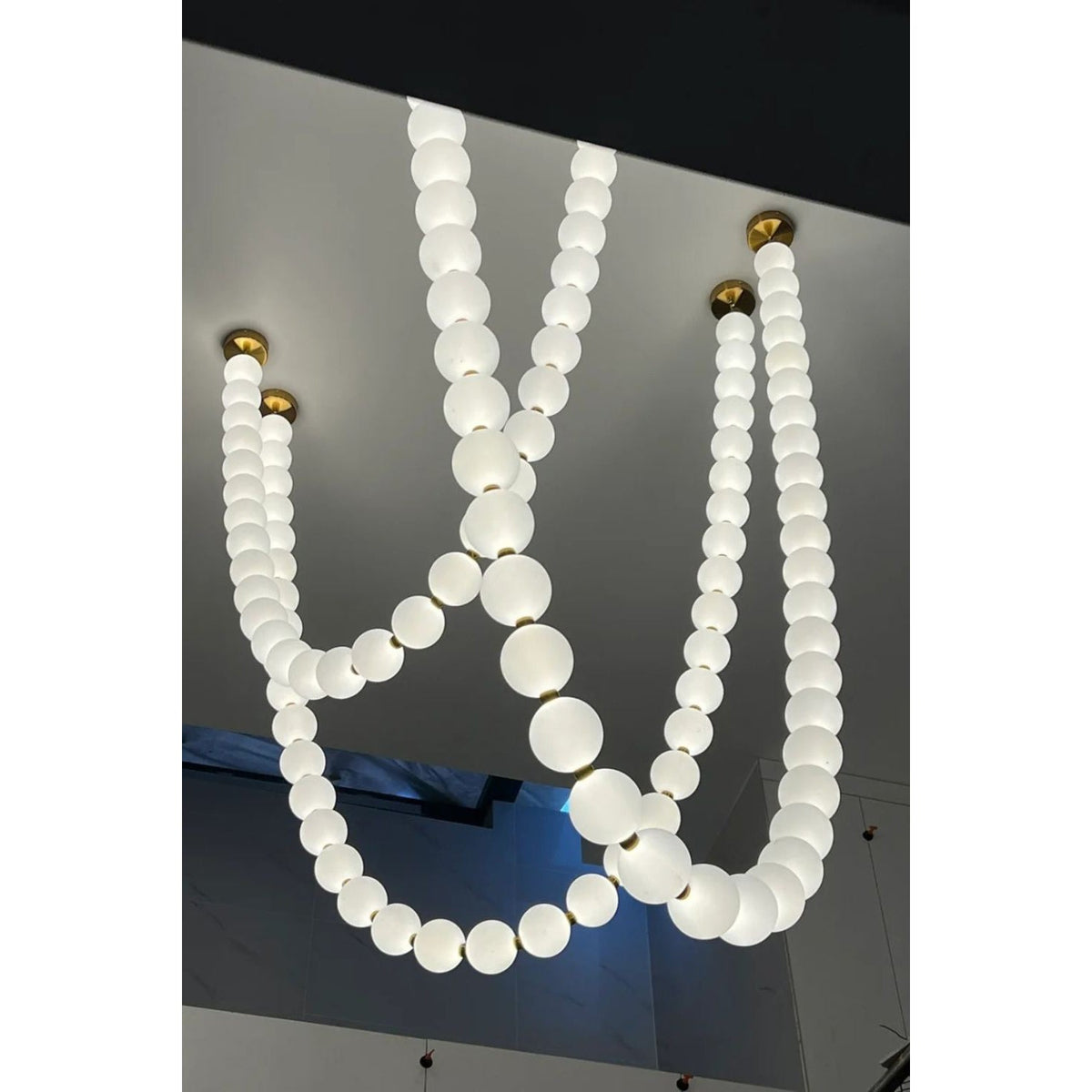 Pearl Necklace Chandelier - Sculptural Glass Bead Drape & LED Light