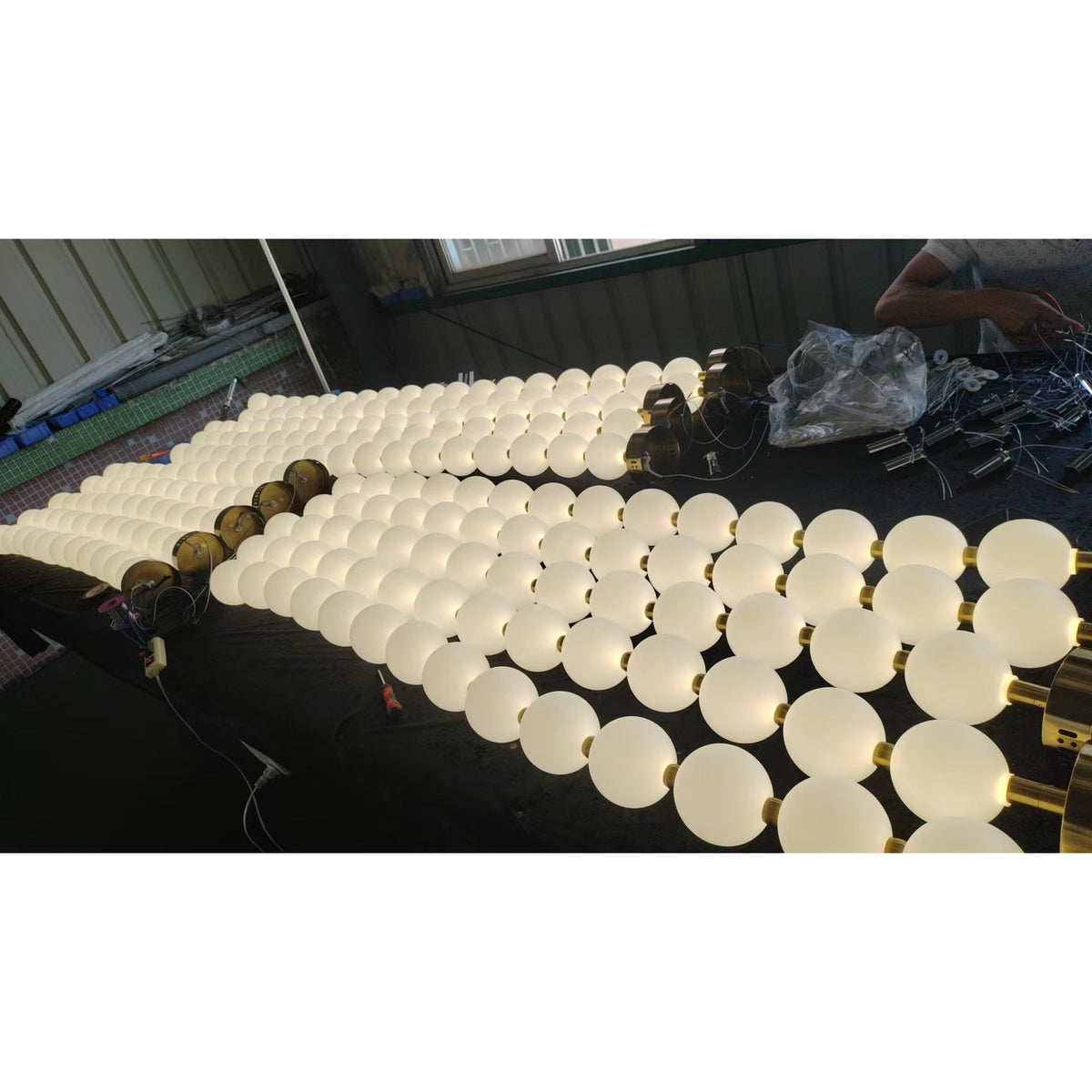 Pearl Necklace Chandelier - Sculptural Glass Bead Drape & LED Light