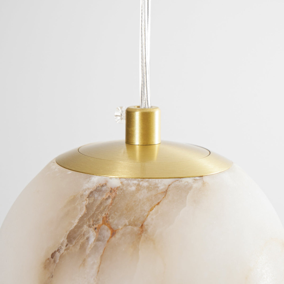 Pearl Alabaster Pendant Light - Vertical Stacked Stone Orbs & Brass Frame