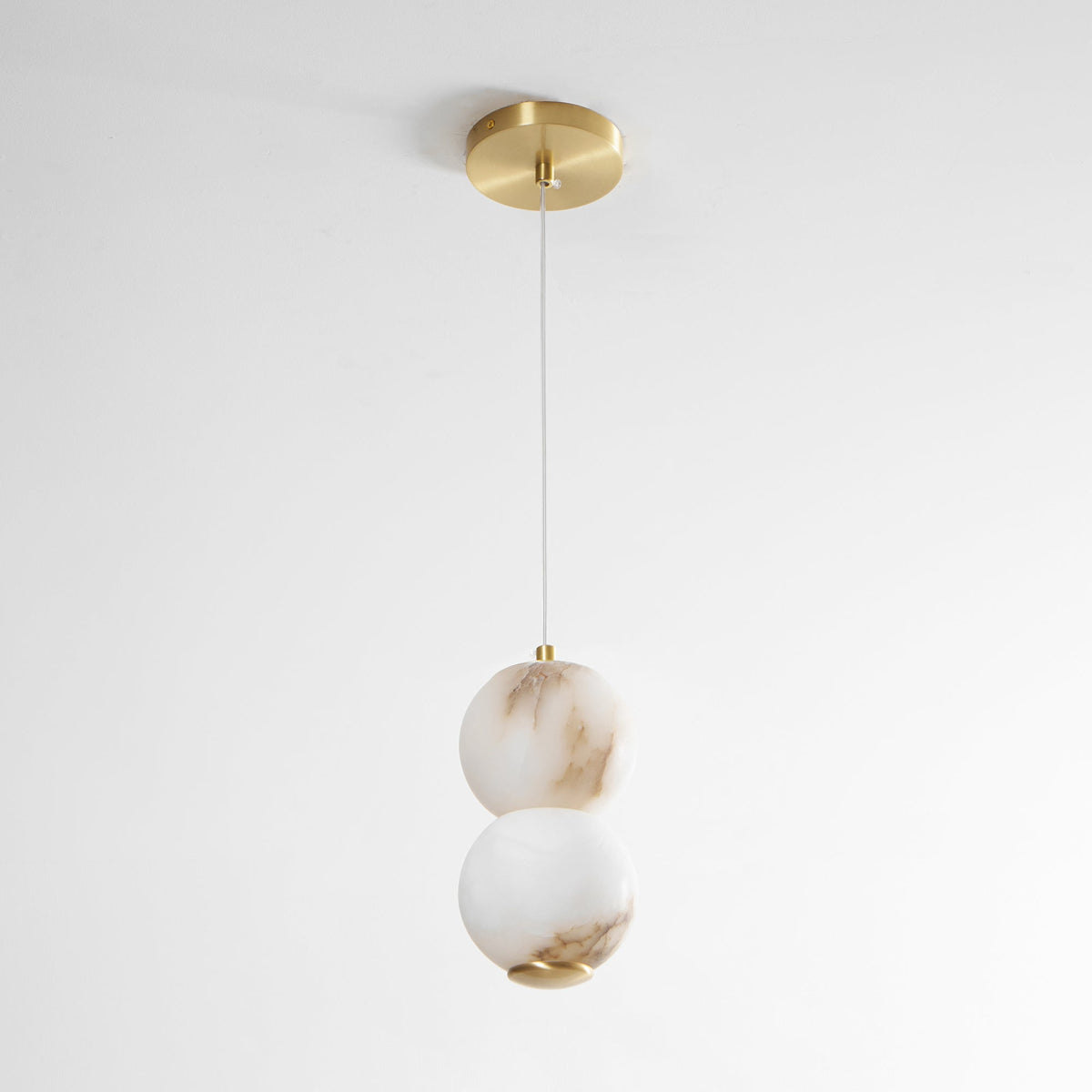 Pearl Alabaster Pendant Light - Vertical Stacked Stone Orbs & Brass Frame