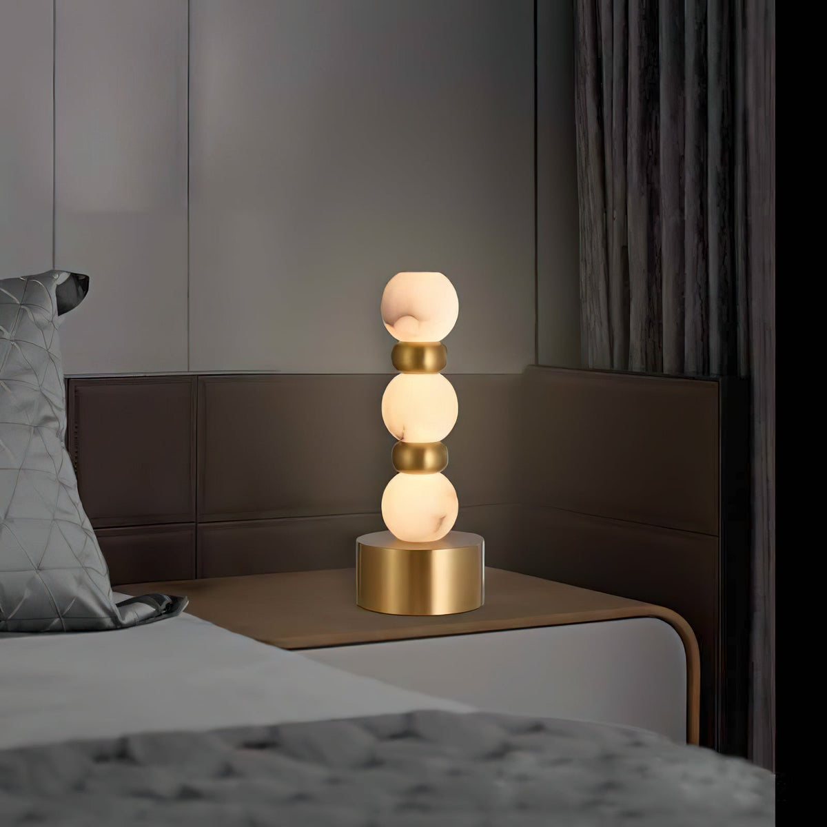 Pearl Xyx Alabaster Table Lamp - Stacked Stone Spheres & Gold Base