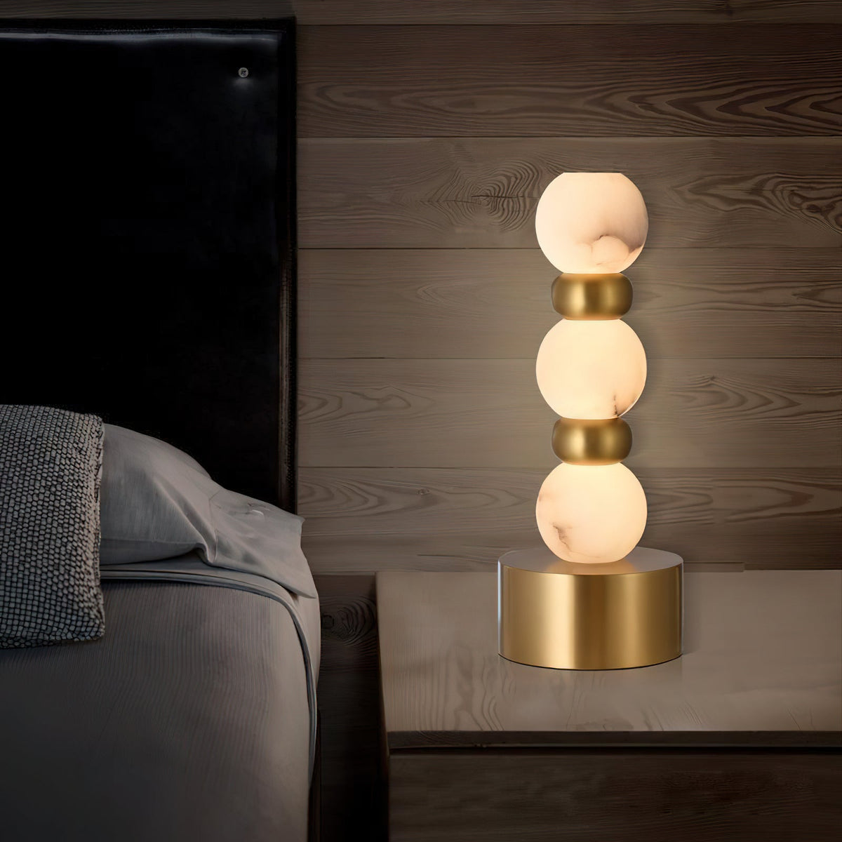 Pearl Xyx Alabaster Table Lamp - Stacked Stone Spheres & Gold Base