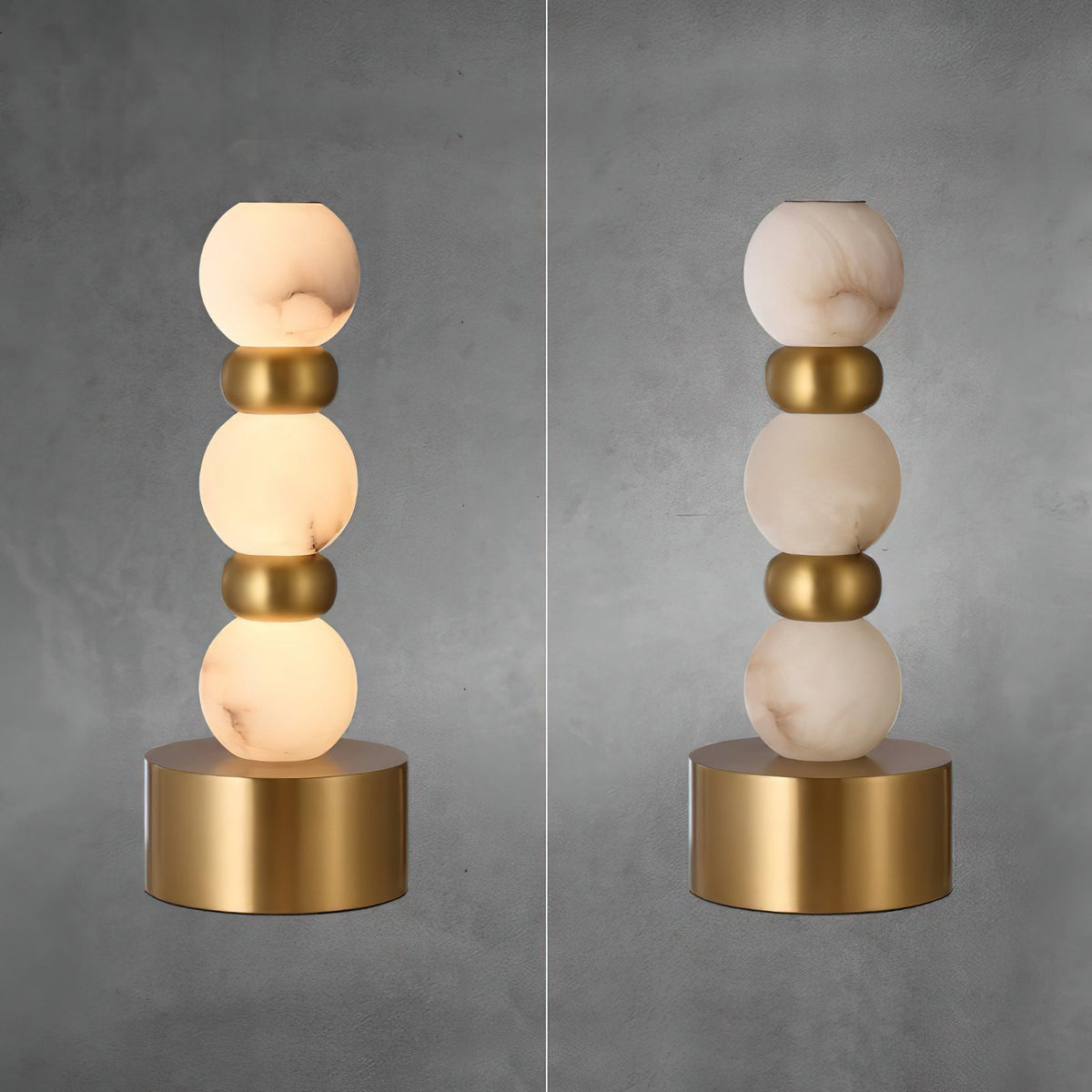 Pearl Xyx Alabaster Table Lamp - Stacked Stone Spheres & Gold Base