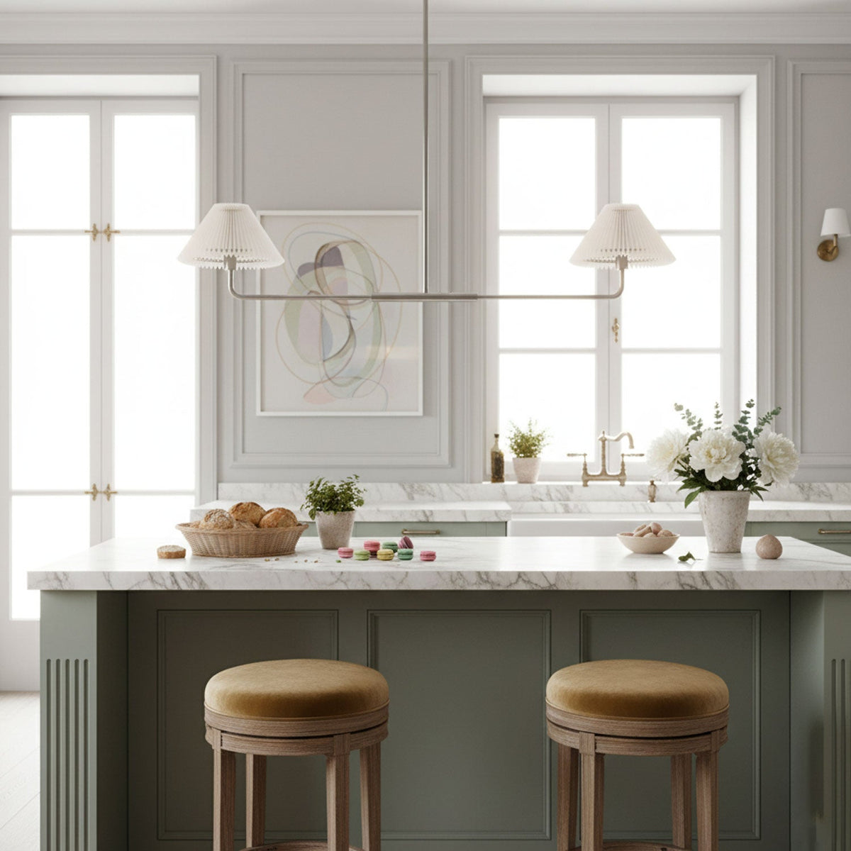 Pearson Linear Pendant Lamp - Modern Brass Dual Fabric Shade Light