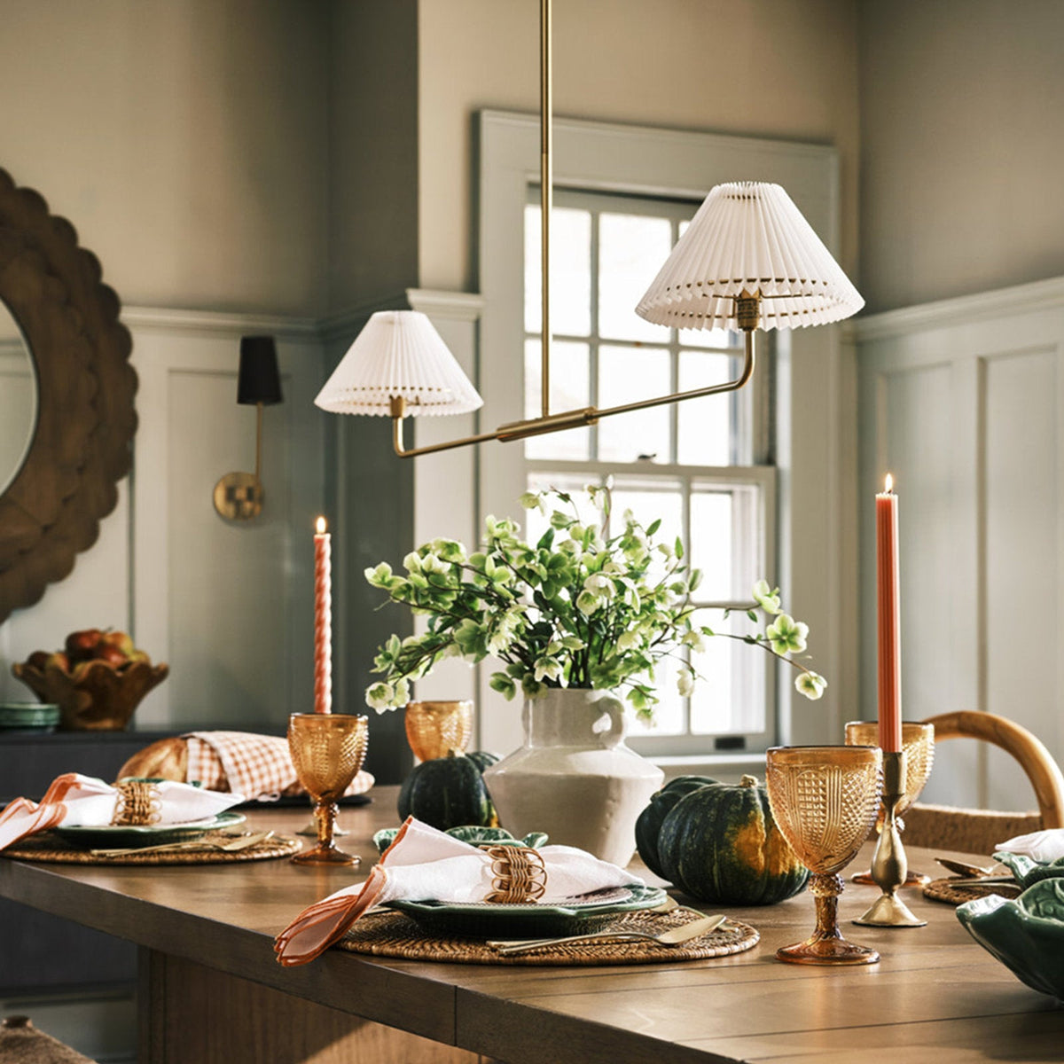 Pearson Linear Pendant Lamp - Modern Brass Dual Fabric Shade Light