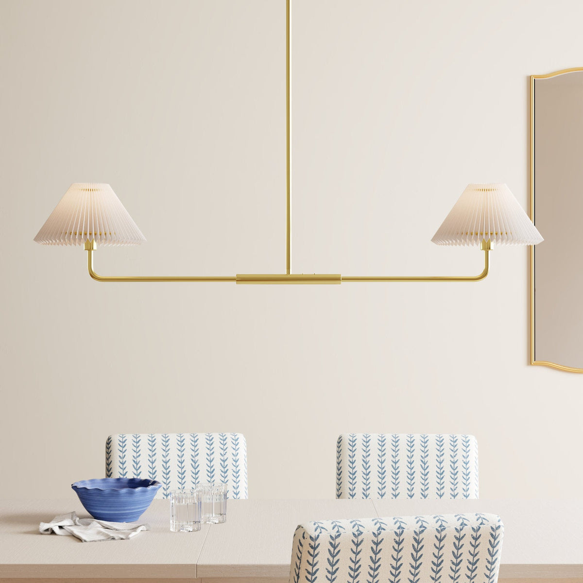 Pearson Linear Pendant Lamp - Modern Brass Dual Fabric Shade Light