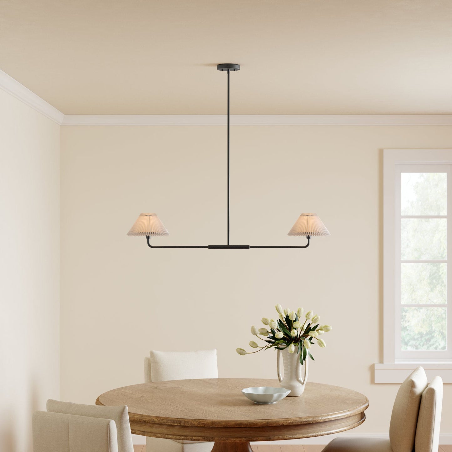 Pearson Linear Pendant Lamp - Modern Brass Dual Fabric Shade Light