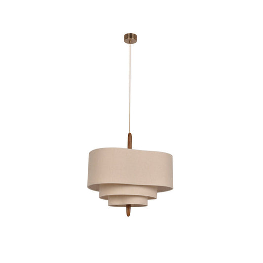 Pebble Pendant Lamp - Organic Fabric Cluster & Wood Accent Light