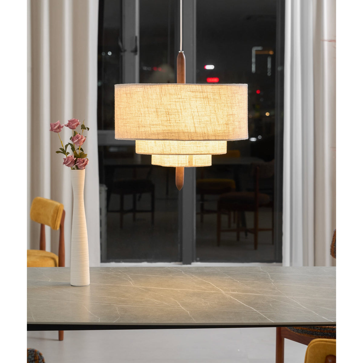 Pebble Pendant Lamp - Organic Fabric Cluster & Wood Accent Light