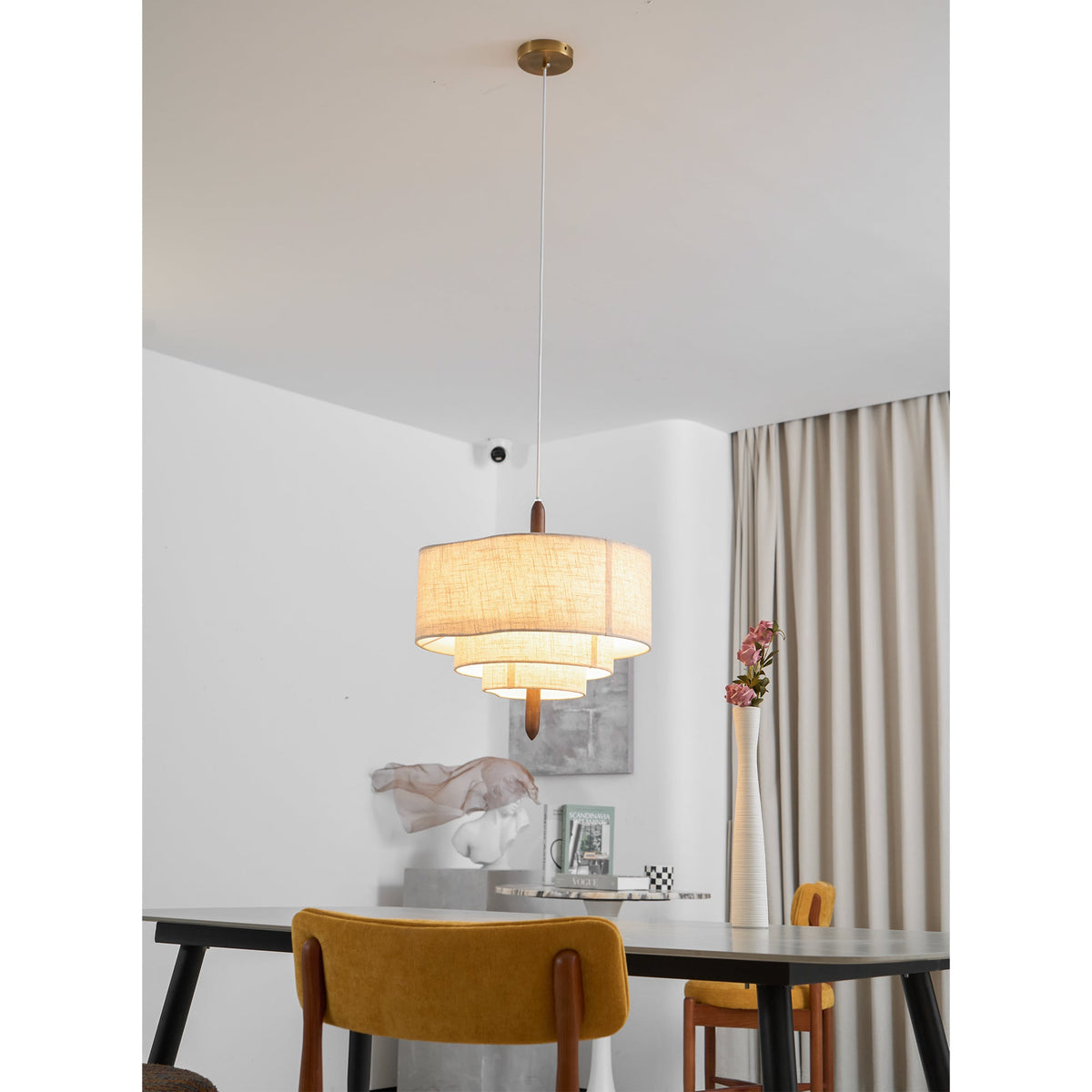 Pebble Pendant Lamp - Organic Fabric Cluster & Wood Accent Light