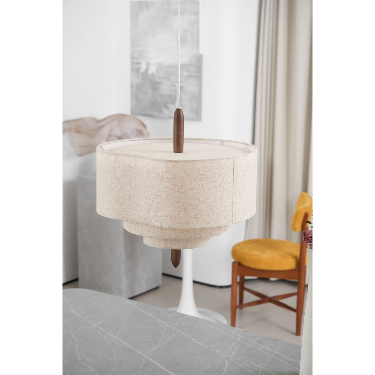 Pebble Pendant Lamp - Organic Fabric Cluster & Wood Accent Light
