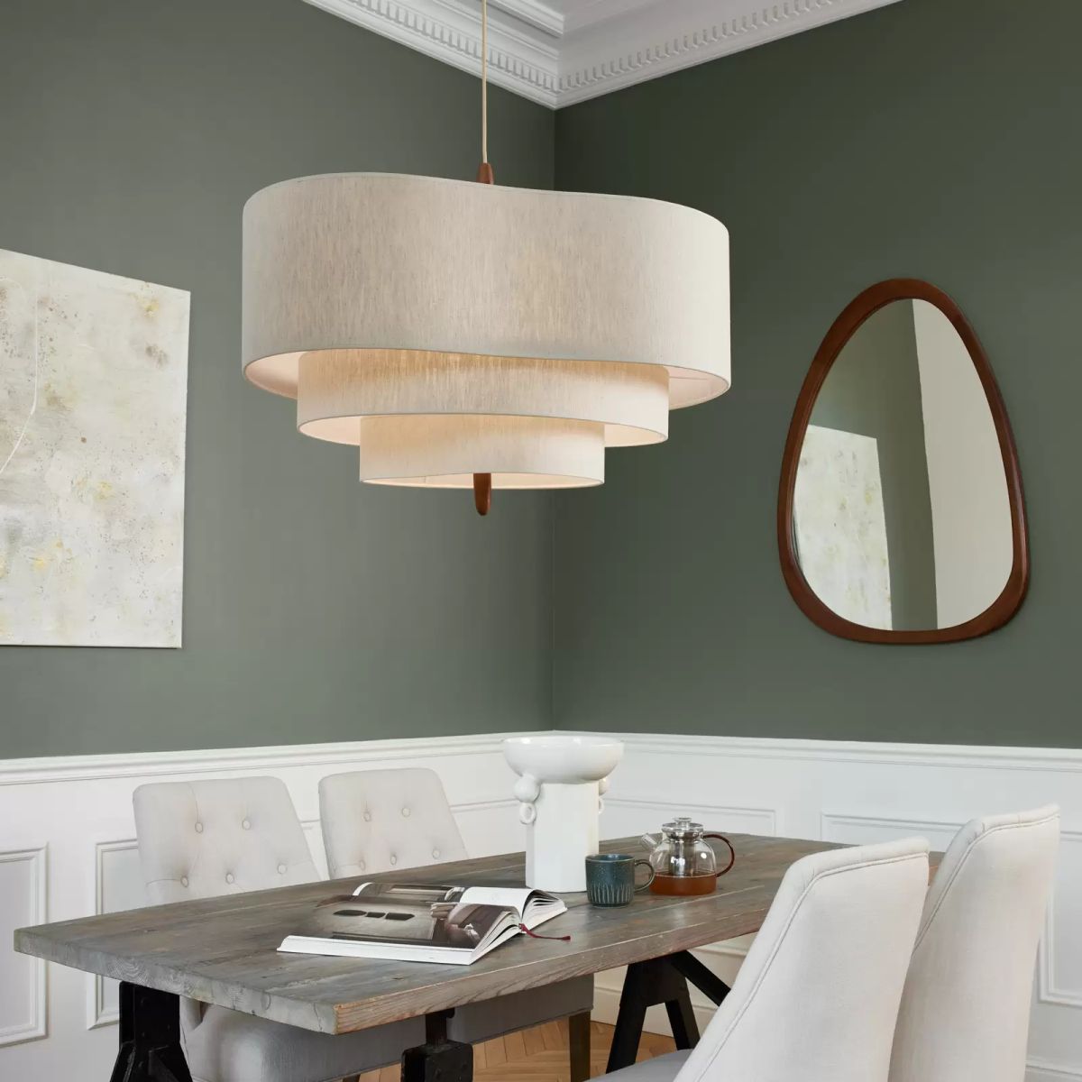 Pebble Pendant Lamp - Organic Fabric Cluster & Wood Accent Light