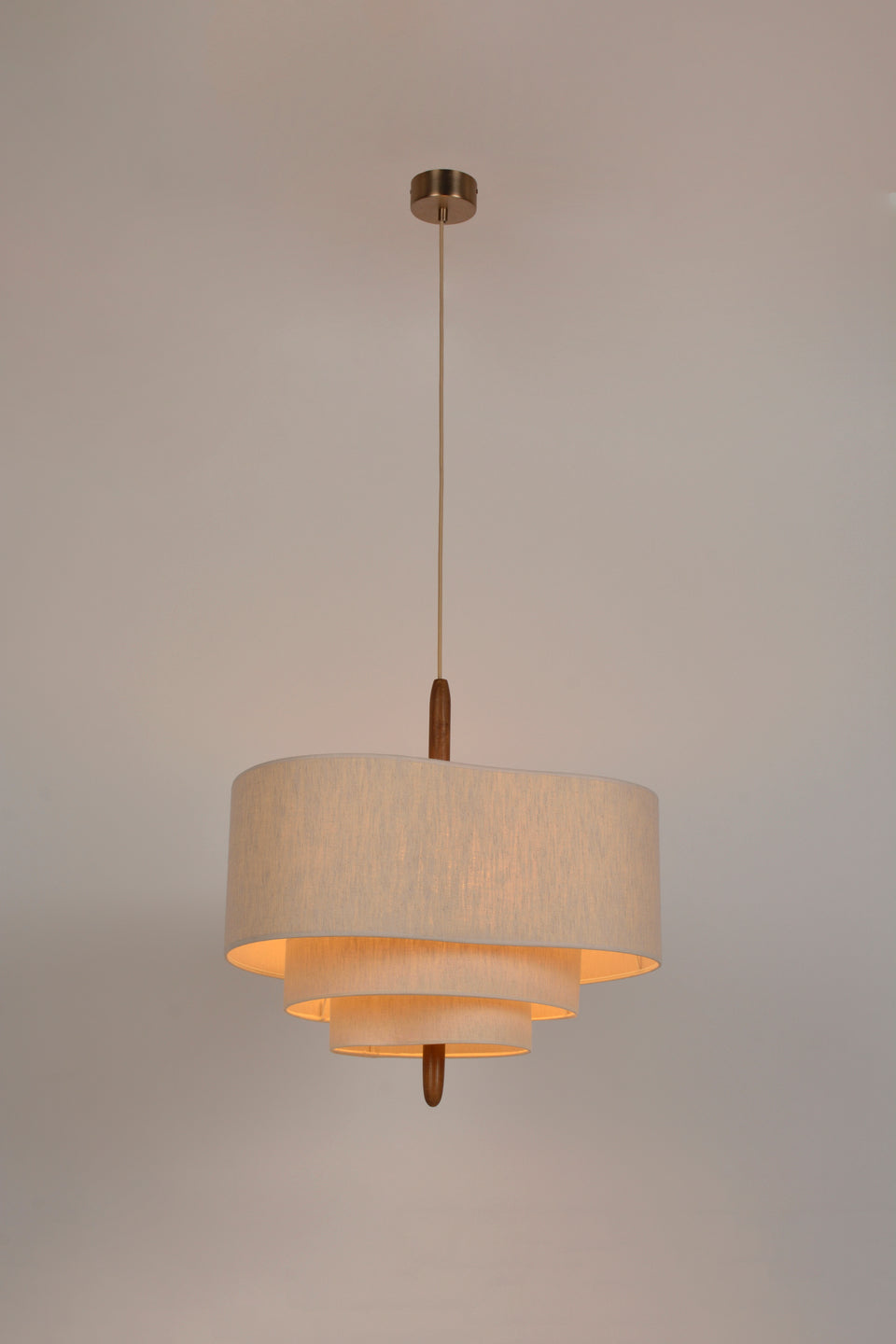 Pebble Pendant Lamp - Organic Fabric Cluster & Wood Accent Light