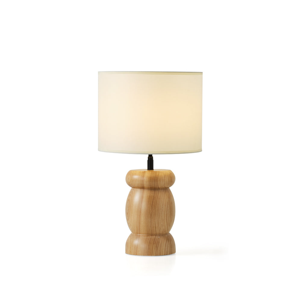 Pebble Wood Table Lamp - Sculpted Ash Wood & Fabric Shade Light