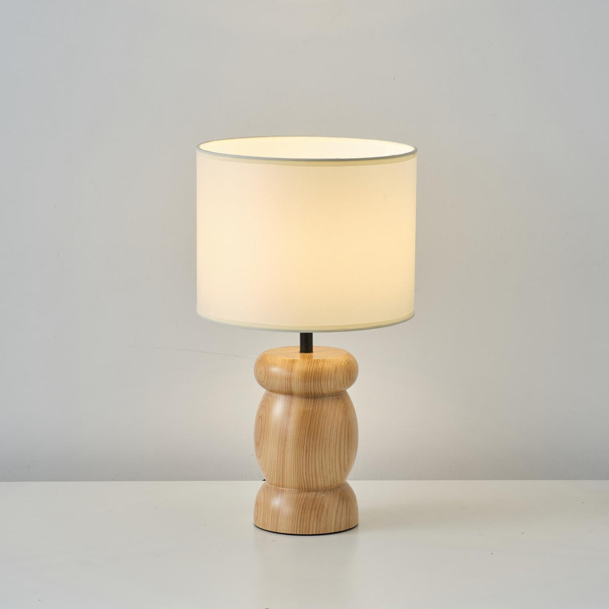 Pebble Wood Table Lamp - Sculpted Ash Wood & Fabric Shade Light