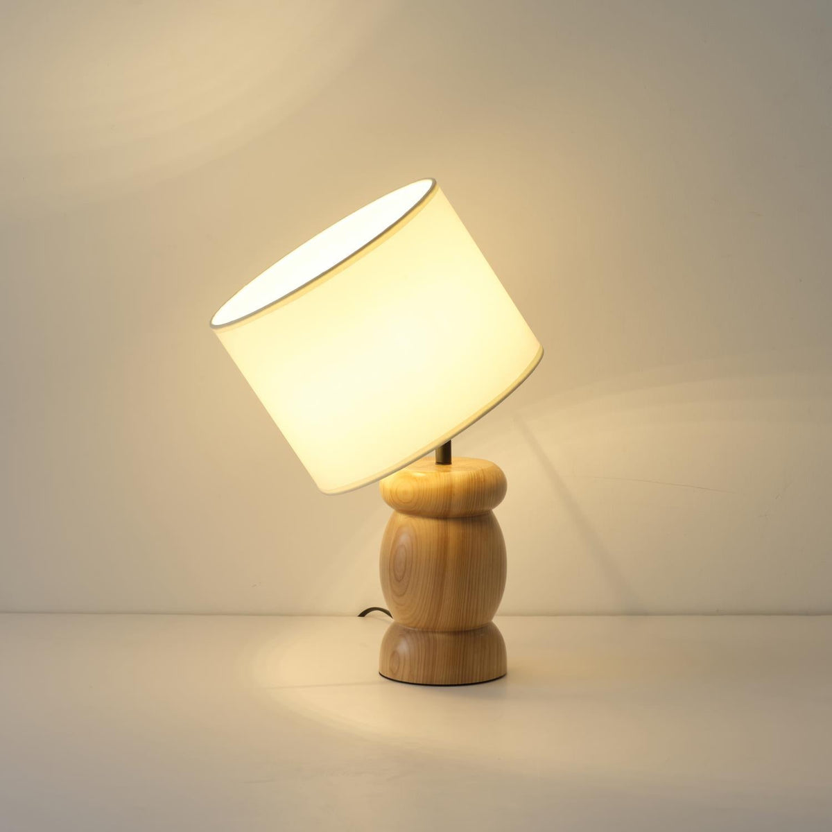 Pebble Wood Table Lamp - Sculpted Ash Wood & Fabric Shade Light