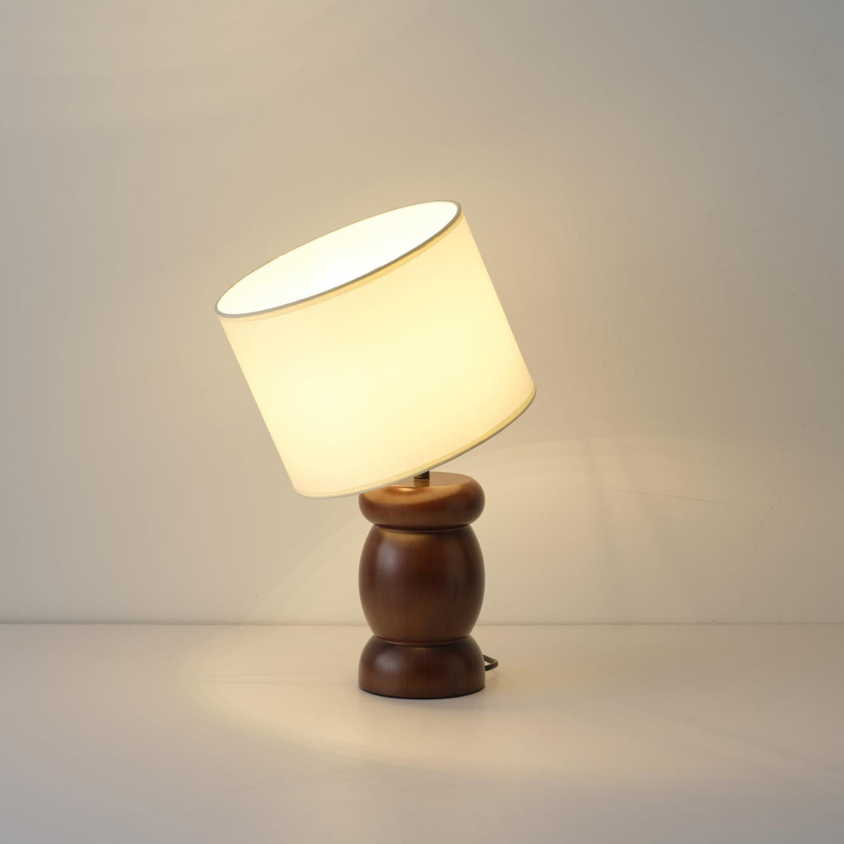 Pebble Wood Table Lamp - Sculpted Ash Wood & Fabric Shade Light