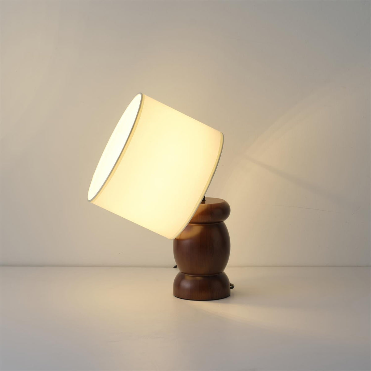 Pebble Wood Table Lamp - Sculpted Ash Wood & Fabric Shade Light