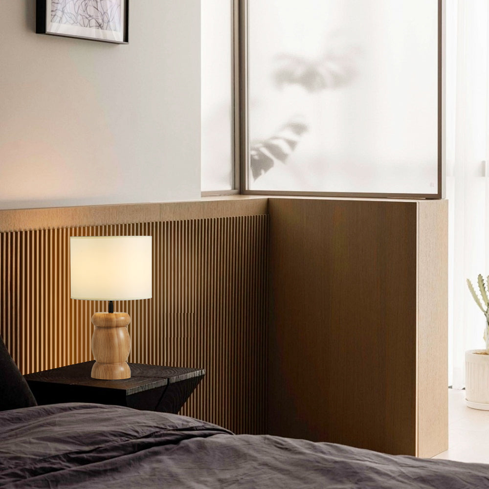 Pebble Wood Table Lamp - Sculpted Ash Wood & Fabric Shade Light