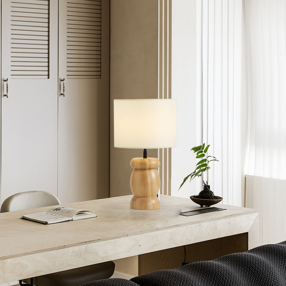 Pebble Wood Table Lamp - Sculpted Ash Wood & Fabric Shade Light