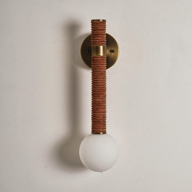 Threadline Globe Wall Sconce - Stacked Leather & Brass Globe Light | Modern Organic Wall Sconce