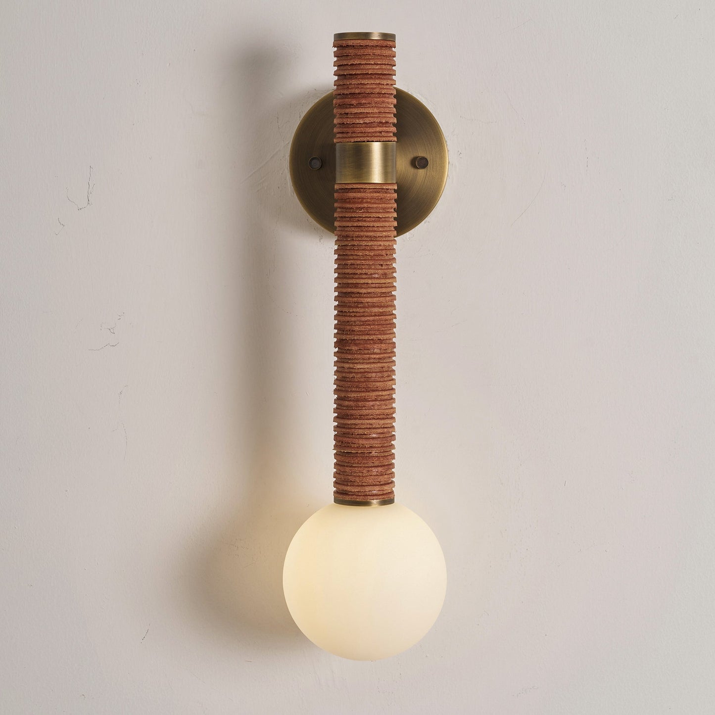 Threadline Globe Wall Sconce - Stacked Leather & Brass Globe Light | Modern Organic Wall Sconce