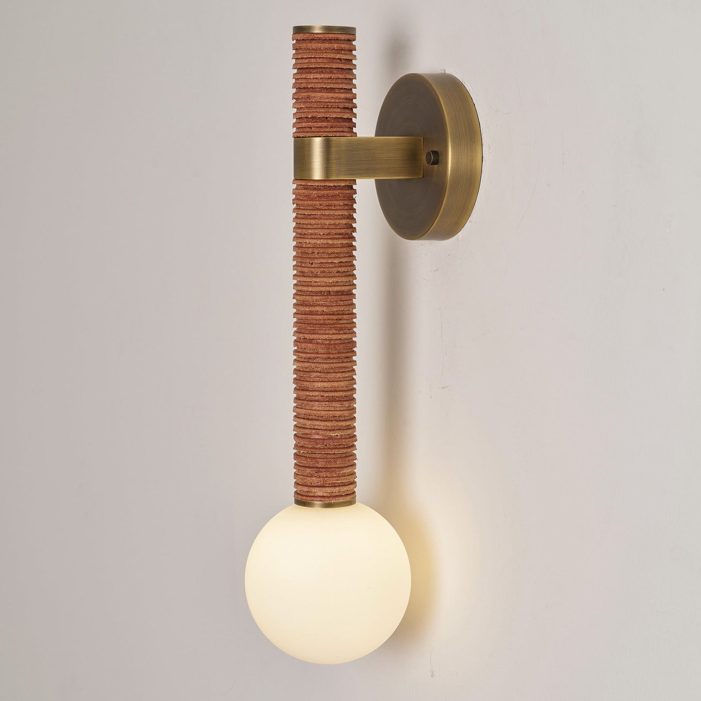 Threadline Globe Wall Sconce - Stacked Leather & Brass Globe Light | Modern Organic Wall Sconce
