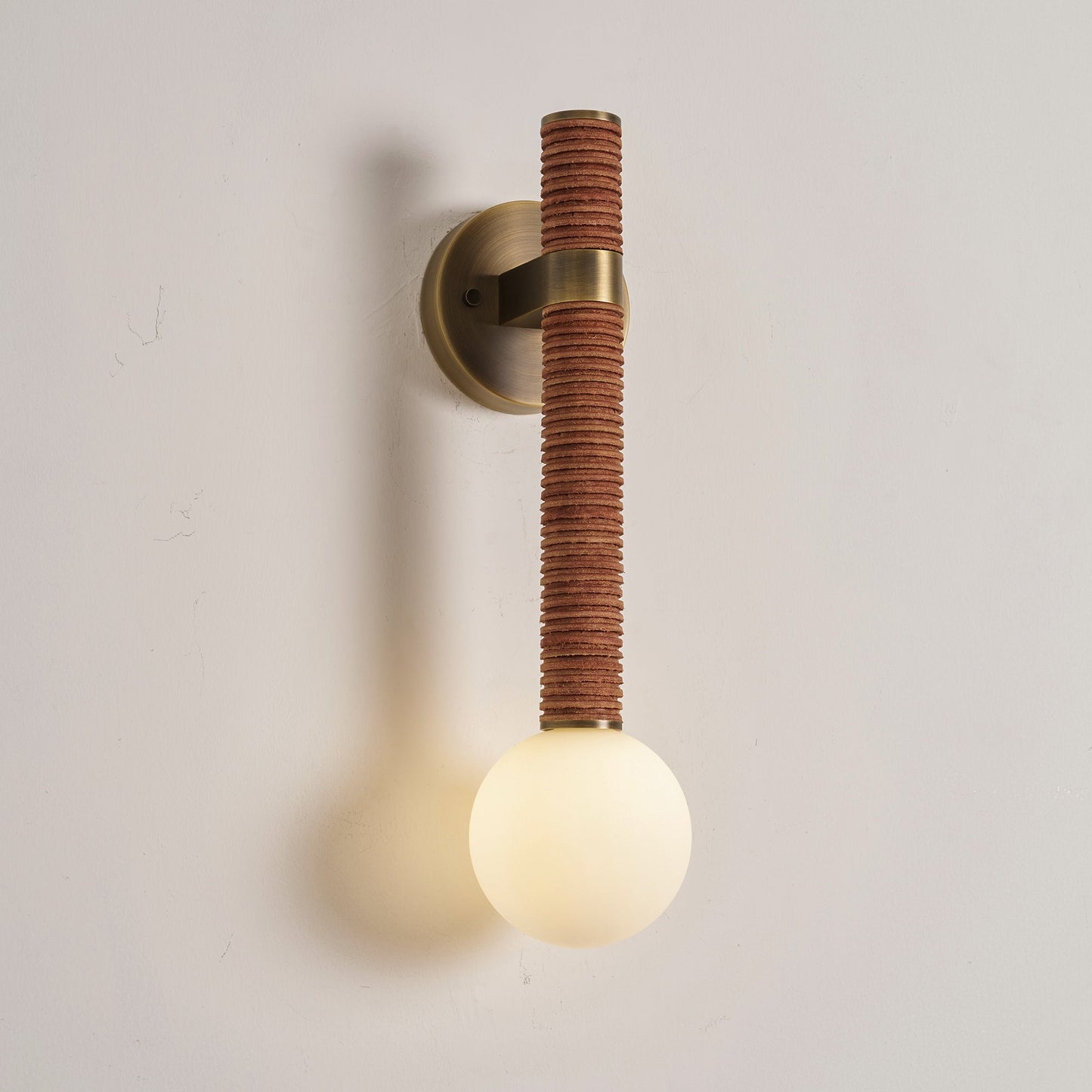 Threadline Globe Wall Sconce - Stacked Leather & Brass Globe Light | Modern Organic Wall Sconce