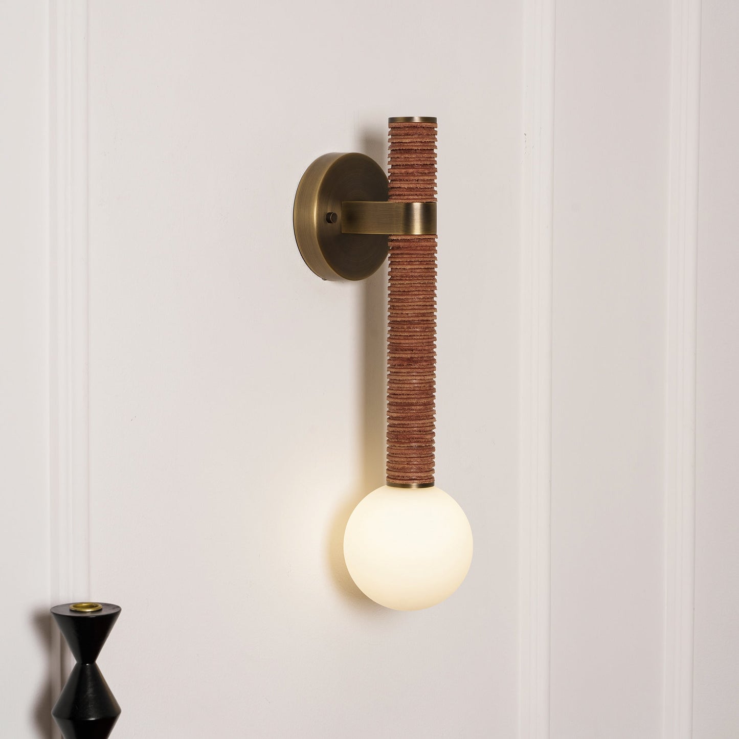Threadline Globe Wall Sconce - Stacked Leather & Brass Globe Light | Modern Organic Wall Sconce