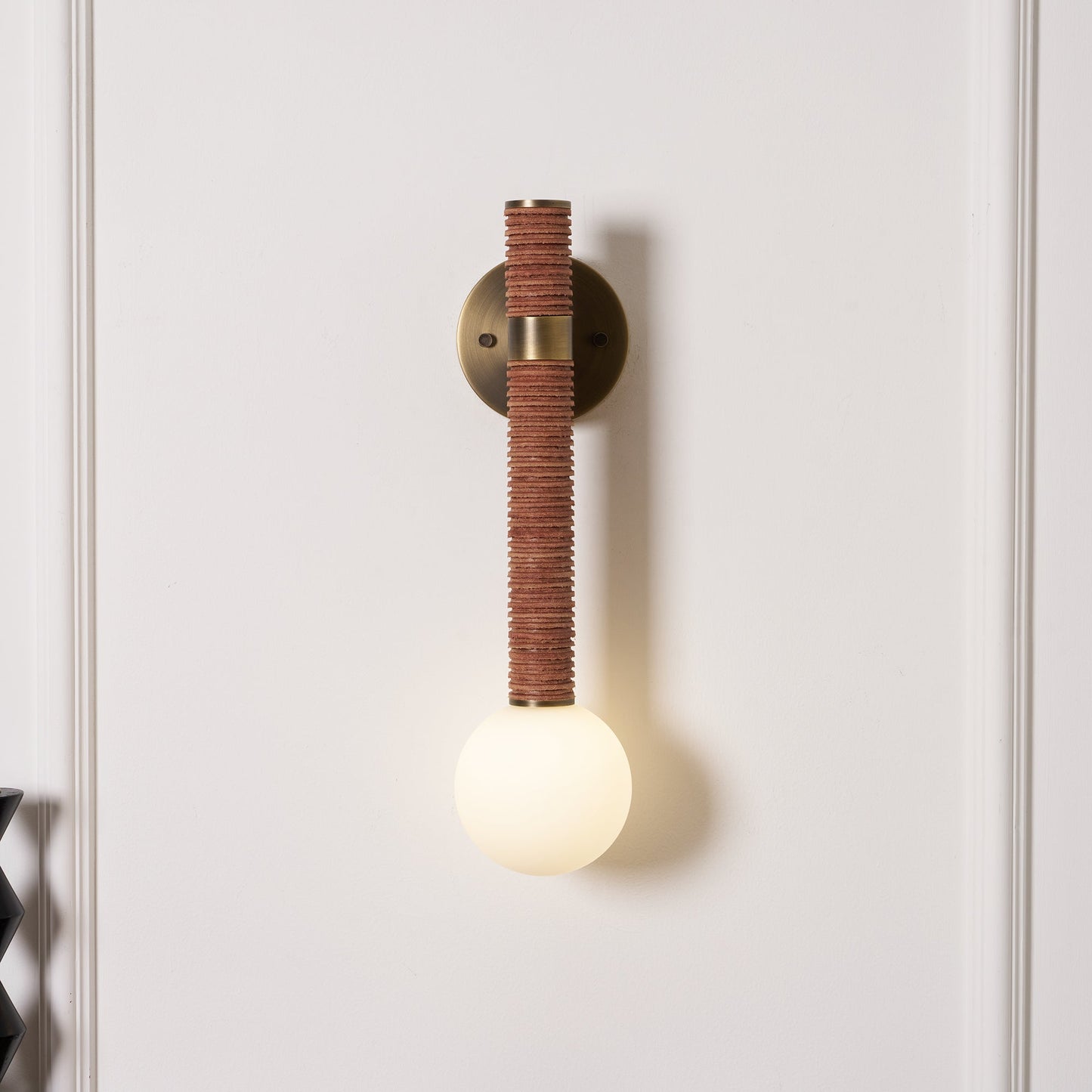 Threadline Globe Wall Sconce - Stacked Leather & Brass Globe Light | Modern Organic Wall Sconce