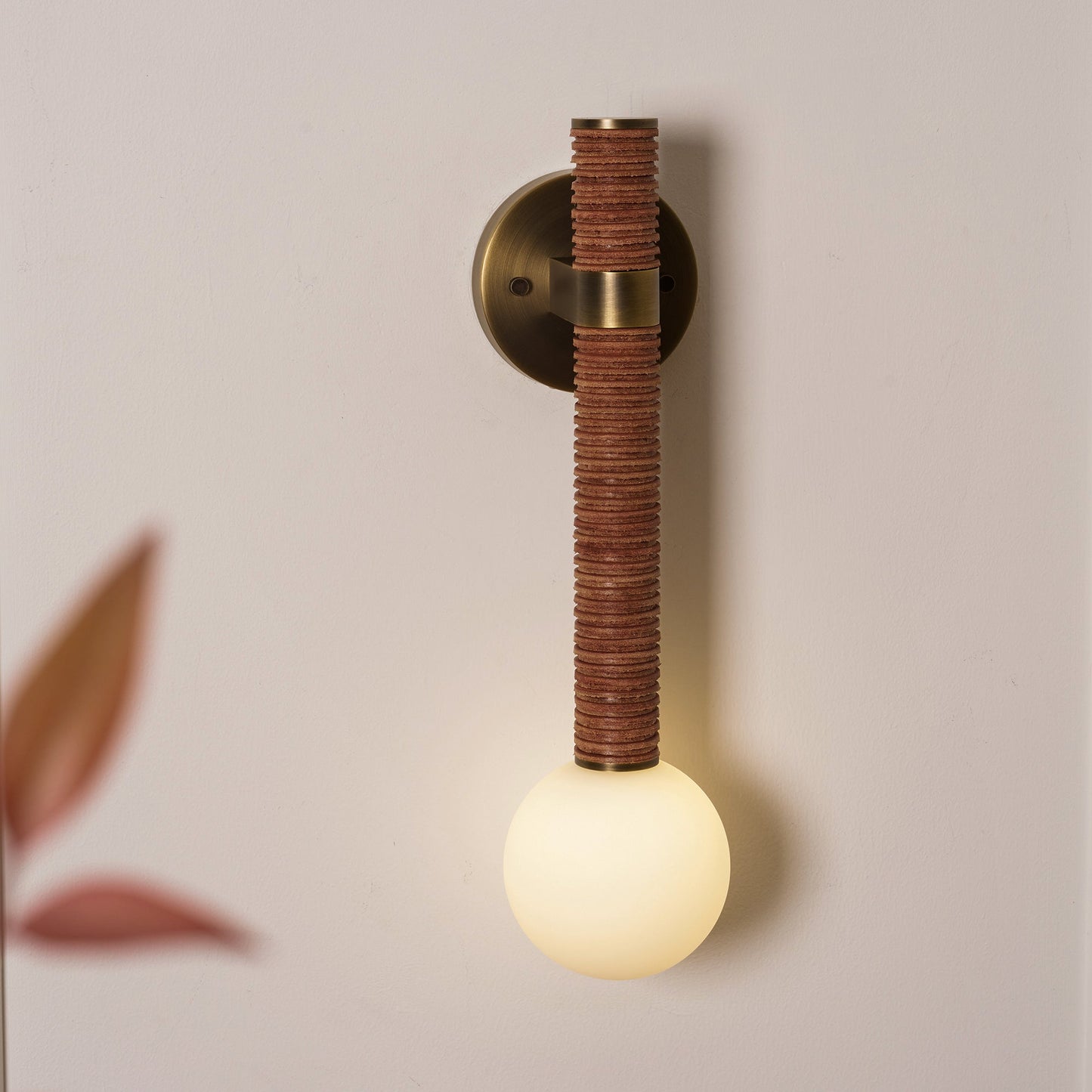 Threadline Globe Wall Sconce - Stacked Leather & Brass Globe Light | Modern Organic Wall Sconce