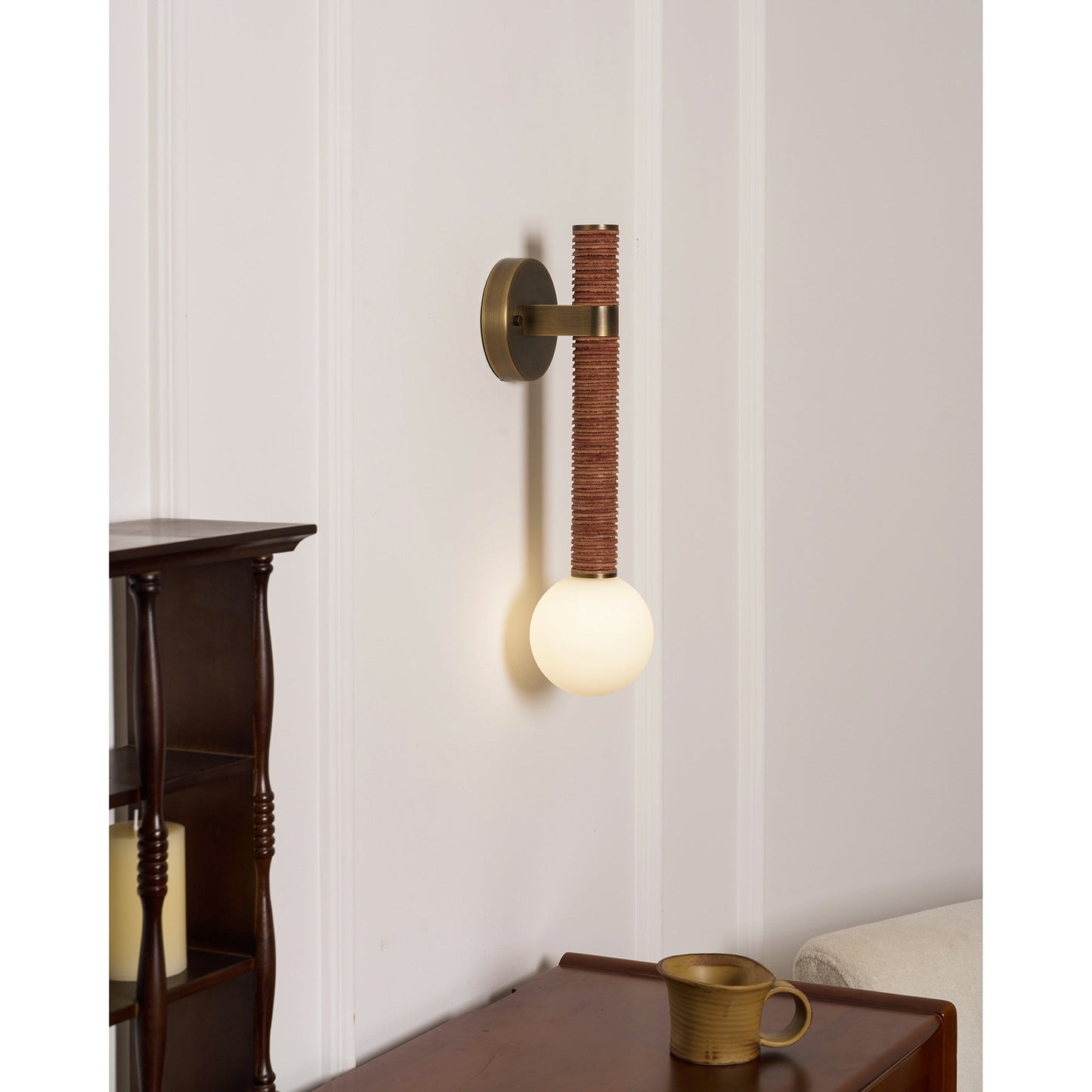 Threadline Globe Wall Sconce - Stacked Leather & Brass Globe Light | Modern Organic Wall Sconce