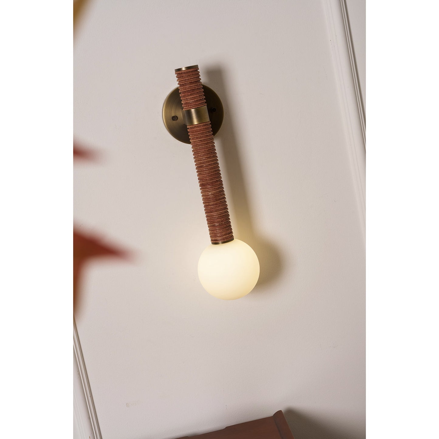 Threadline Globe Wall Sconce - Stacked Leather & Brass Globe Light | Modern Organic Wall Sconce