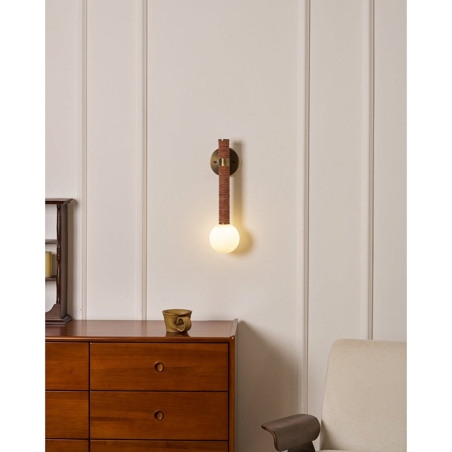 Threadline Globe Wall Sconce - Stacked Leather & Brass Globe Light | Modern Organic Wall Sconce