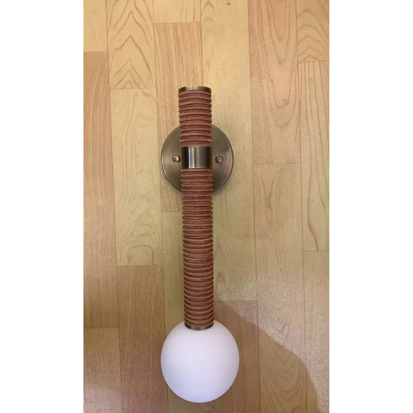 Threadline Globe Wall Sconce - Stacked Leather & Brass Globe Light | Modern Organic Wall Sconce