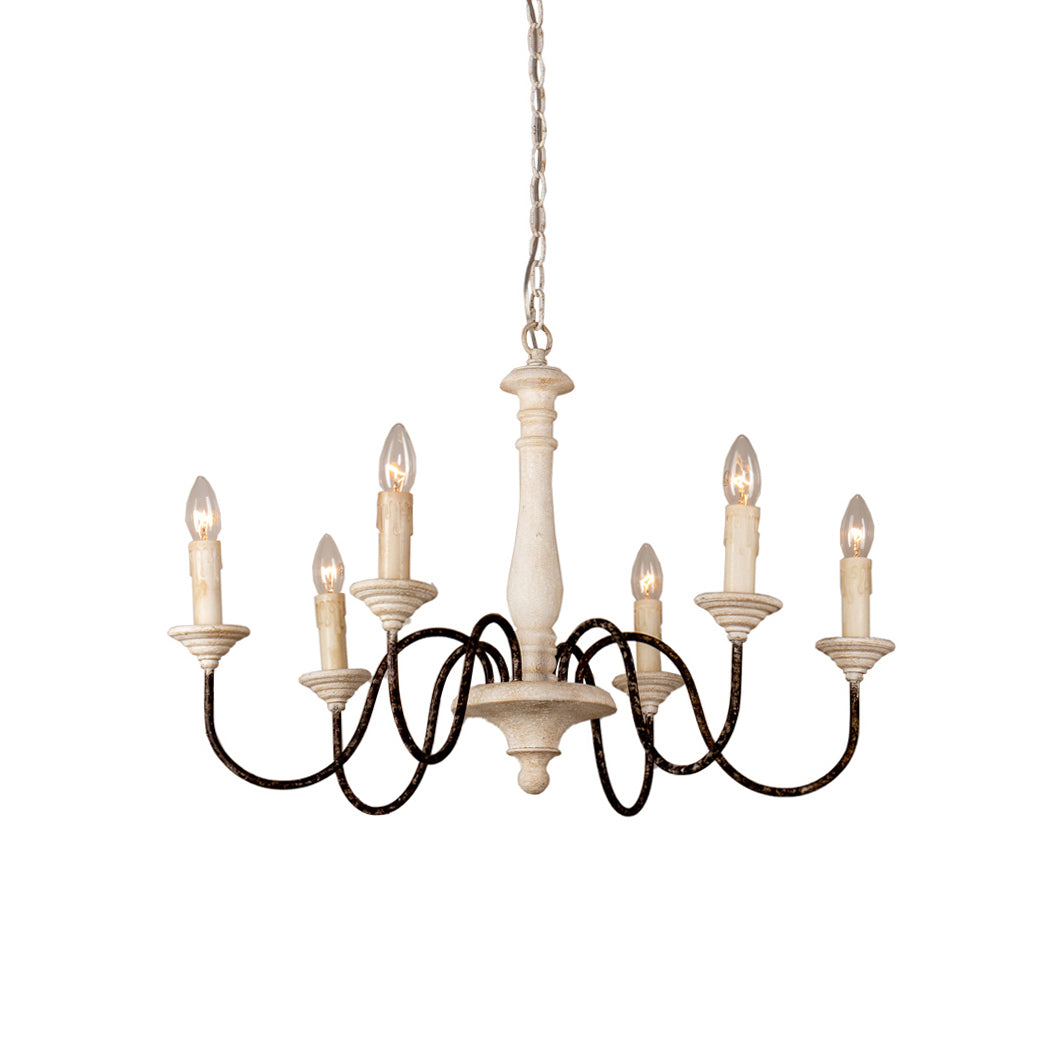 Penetrar Chandelier - Hand-Carved Distressed Wood & Iron Arm Light