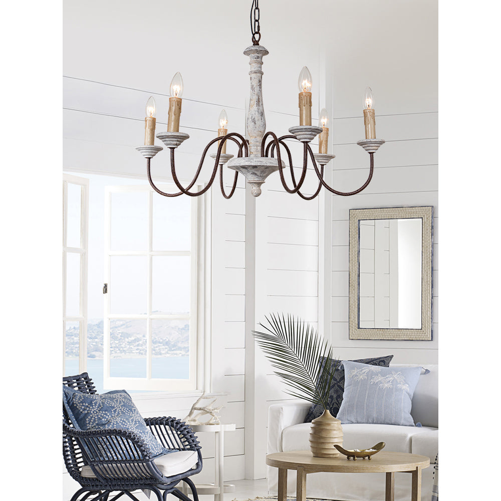 Penetrar Chandelier - Hand-Carved Distressed Wood & Iron Arm Light