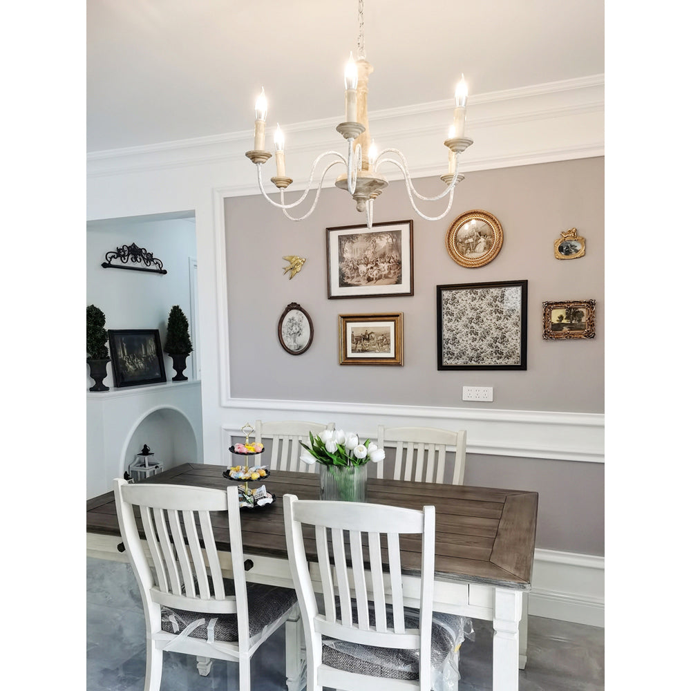 Penetrar Chandelier - Hand-Carved Distressed Wood & Iron Arm Light