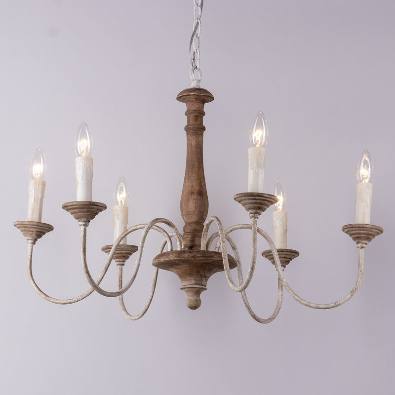 Penetrar Chandelier - Hand-Carved Distressed Wood & Iron Arm Light