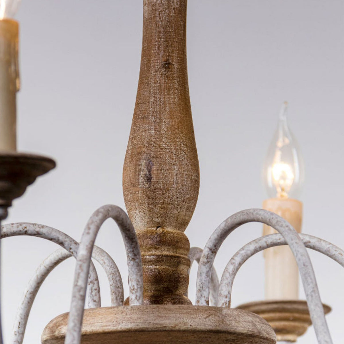 Penetrar Chandelier - Hand-Carved Distressed Wood & Iron Arm Light