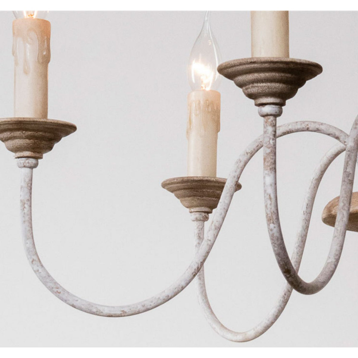 Penetrar Chandelier - Hand-Carved Distressed Wood & Iron Arm Light