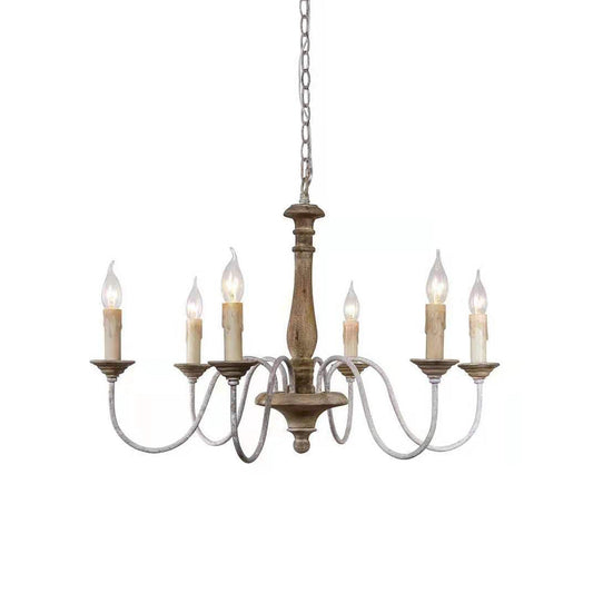 Penetrar Chandelier - Hand-Carved Distressed Wood & Iron Arm Light